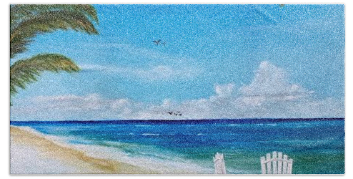 Beach Hand Towel featuring the painting Relaxing At The Beach by Lloyd Dobson