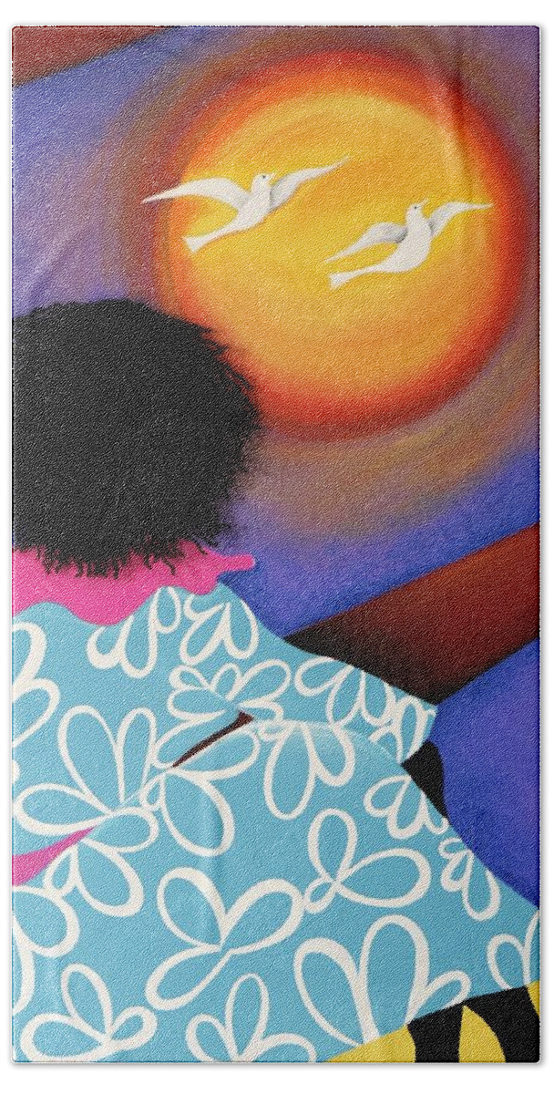 Sabree Bath Towel featuring the painting Release by Patricia Sabreee