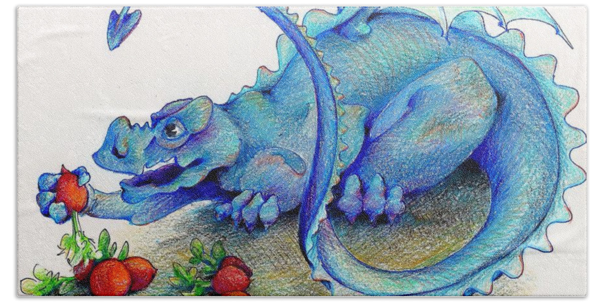 Dragon Bath Towel featuring the drawing Reluctant Vegetarian by K M Pawelec