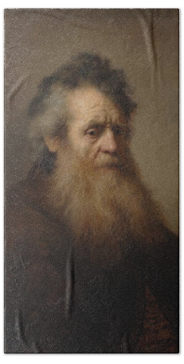 Rembrandt Bearded Old Man Bath Towel featuring the painting Rembrandt Bearded old man by MotionAge Designs