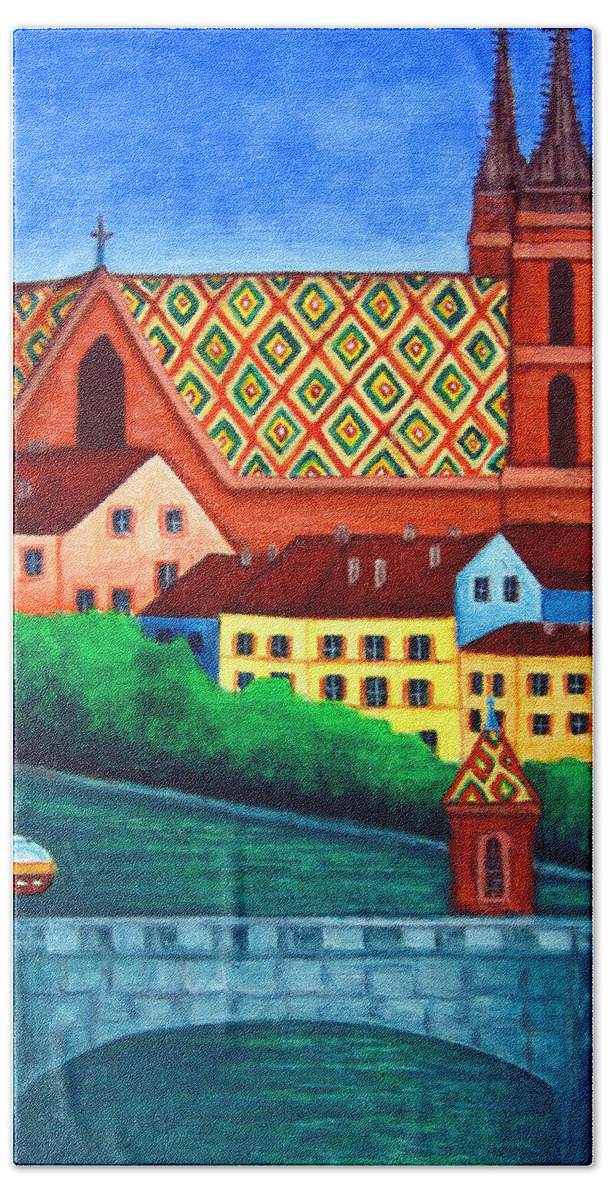 Basel Bath Towel featuring the painting Remembering Basel by Lisa Lorenz