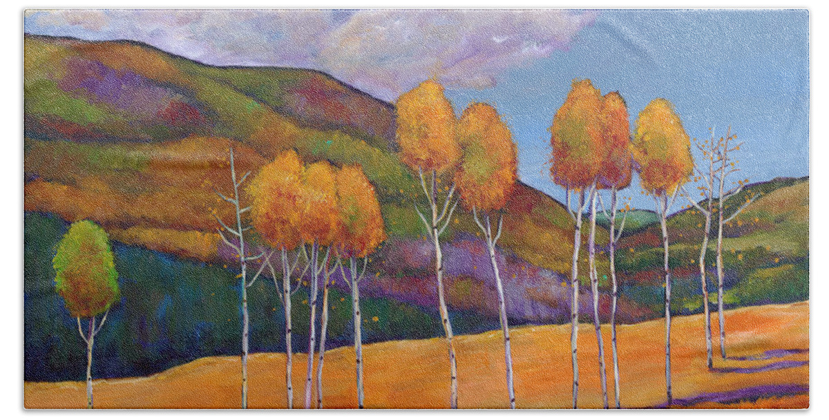 Autumn Aspen Bath Towel featuring the painting Reminiscing by Johnathan Harris