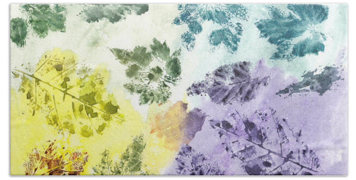 Watercolor Bath Towel featuring the painting Remnants of Autumn Leaves by Conni Schaftenaar