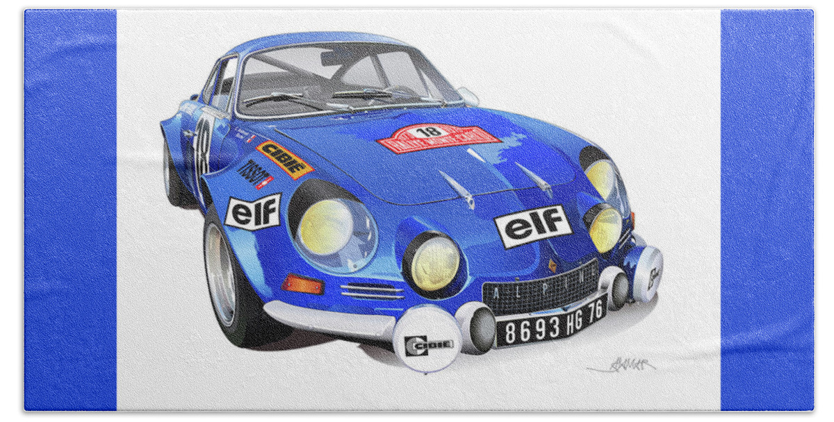 Transportation Bath Towel featuring the drawing Alpine Renault A110 by Alain Jamar