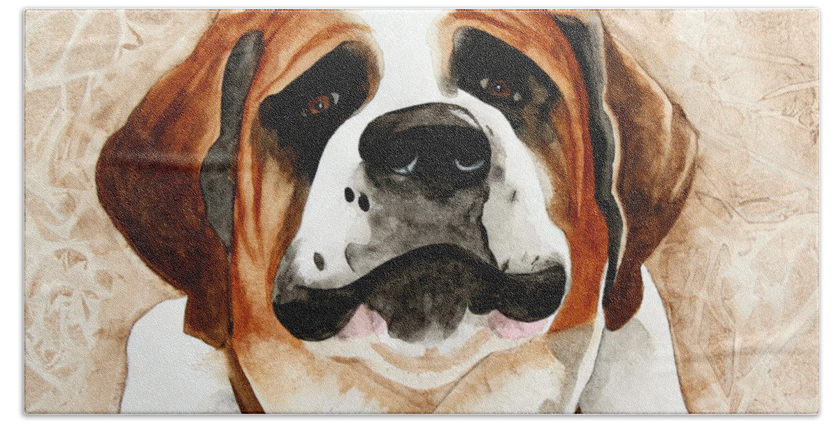 Saint Bernard Bath Towel featuring the painting Rescue Me Watercolor by Kimberly Walker