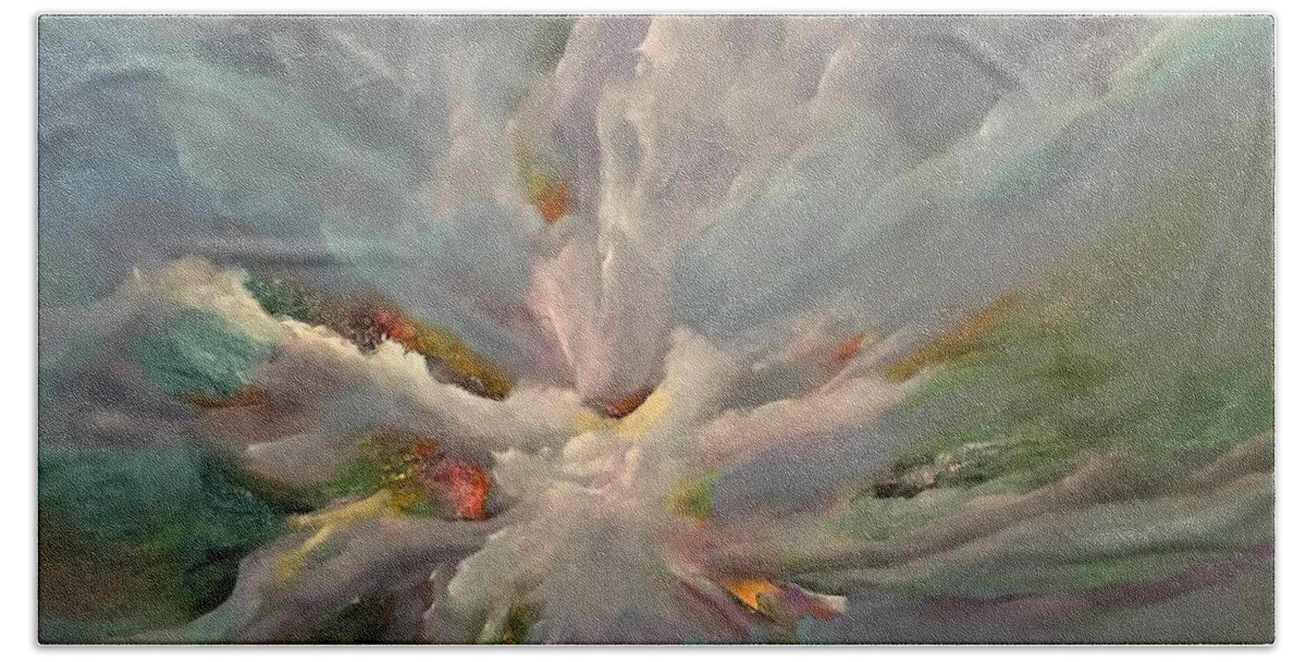 Abstract Hand Towel featuring the painting Resplendent by Soraya Silvestri
