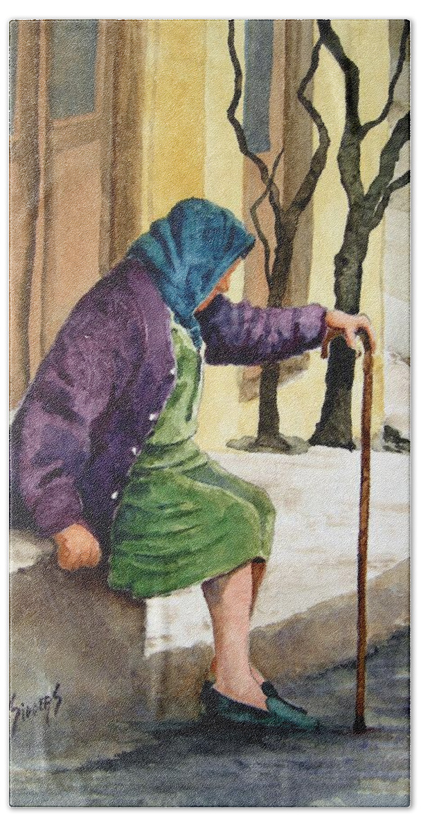 Old Lady Hand Towel featuring the painting Resting by Sam Sidders