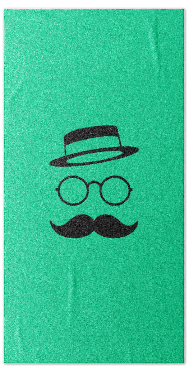 Les Claypool Bath Sheet featuring the digital art Retro Minimal vintage face with Moustache and Glasses by Philipp Rietz