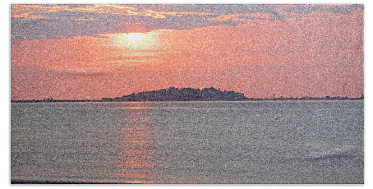 Revere Bath Towel featuring the photograph Revere Beach Sunrise Revere MA Looking Towards Nahant by Toby McGuire