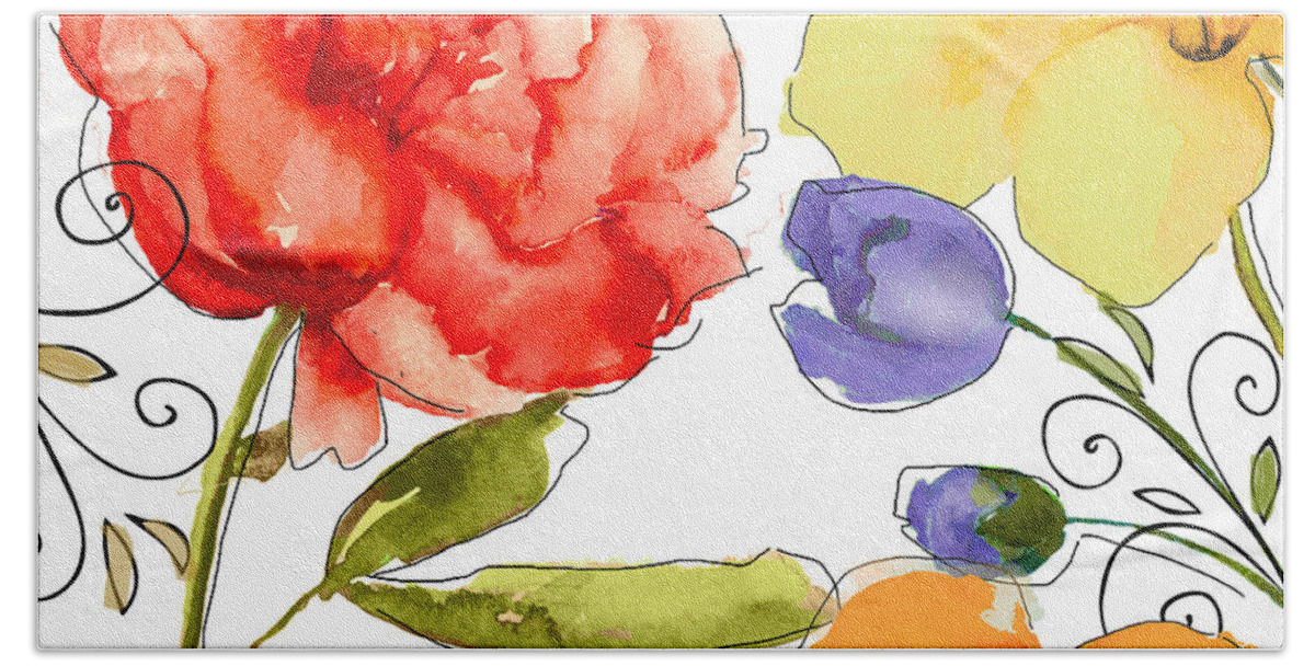Watercolor Peony Hand Towel featuring the painting Rhapsody II by Mindy Sommers