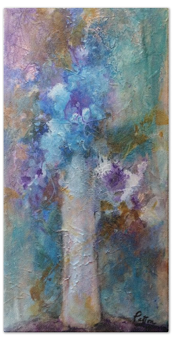 Blue Flowers Hand Towel featuring the painting Rhapsody in Blue by Karen Ann Patton