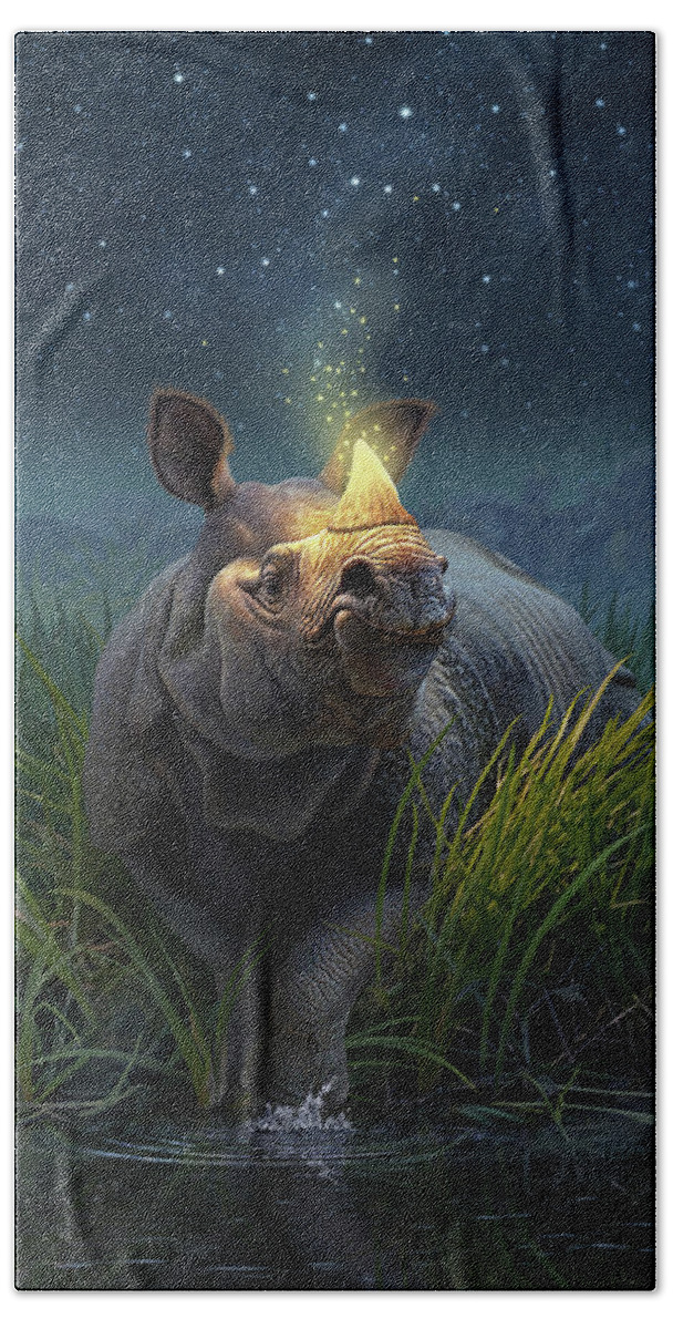 Rhino Bath Towel featuring the digital art Rhinoceros Unicornis by Jerry LoFaro