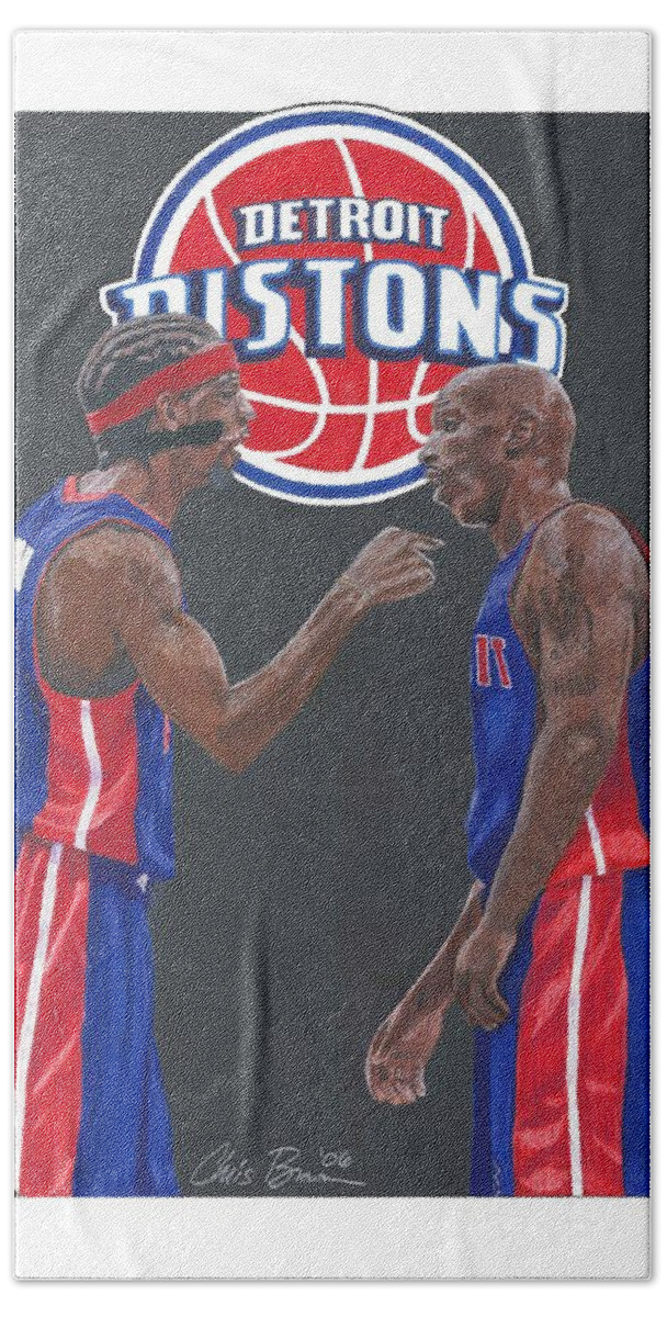 Detroit Pistons Bath Towel featuring the drawing Richard Hamilton and Chauncey Billups by Chris Brown