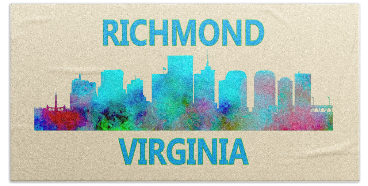 Richmond Virginia Wall Art Hand Towel featuring the digital art Richmond Virginia Skyline Watercolor by David Millenheft