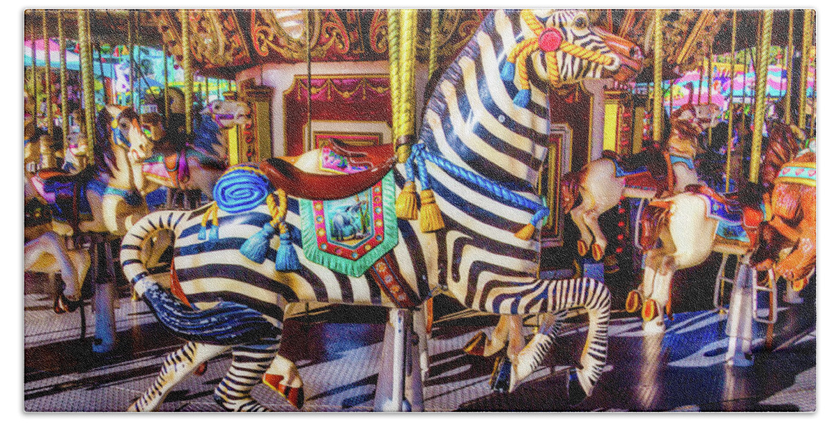 Magical Carousels Hand Towel featuring the photograph Ride The Zebra by Garry Gay