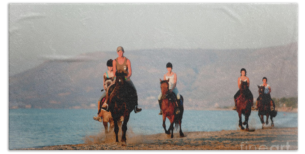 Horse Horseback Riding Hand Towel featuring the photograph Riders on the Beach by Rich S