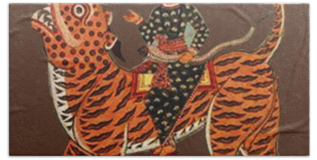 Animal Bath Towel featuring the mixed media Riding the Tiger by Asok Mukhopadhyay