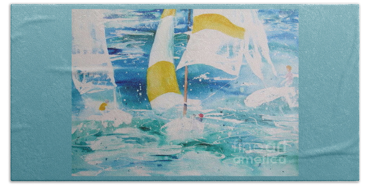 Yachts Bath Towel featuring the painting Riding The Wind by John Nussbaum