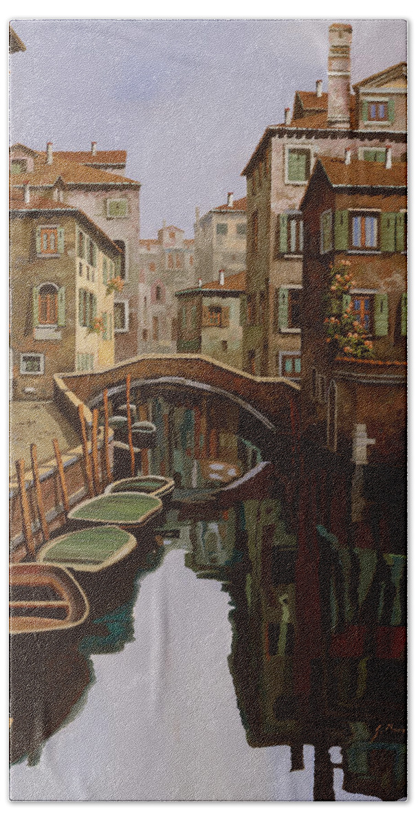 Venice Hand Towel featuring the painting Riflesso Scuro by Guido Borelli