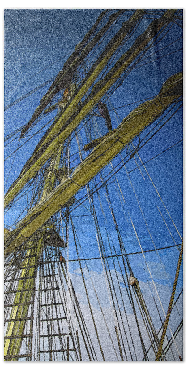 Tall Ships Bath Towel featuring the digital art Rigging by Gina Harrison