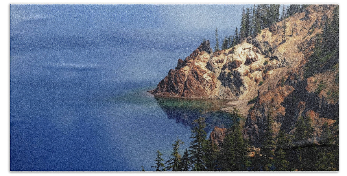 Lake Bath Towel featuring the photograph Right Side of Crater Lake Oregon by Teri Schuster