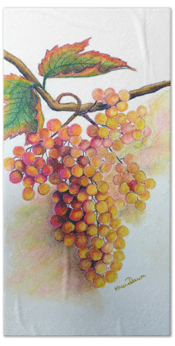 Muscat Grapes Bath Sheet featuring the pastel Ripe Muscats by Karin Dawn Kelshall- Best