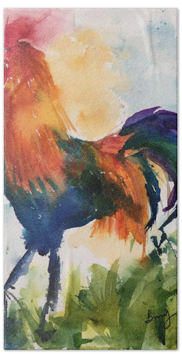 Rooster Hand Towel featuring the painting Rise And Shine by Bonny Butler