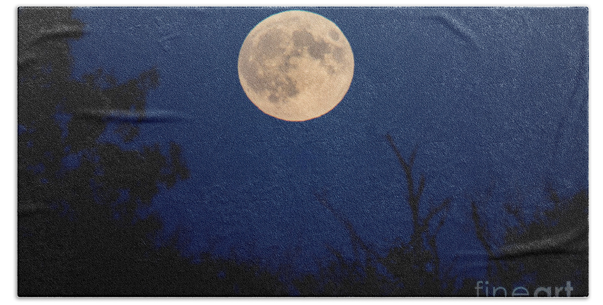 Cheryl Baxter Photography Hand Towel featuring the photograph Rising Full Moon by Cheryl Baxter