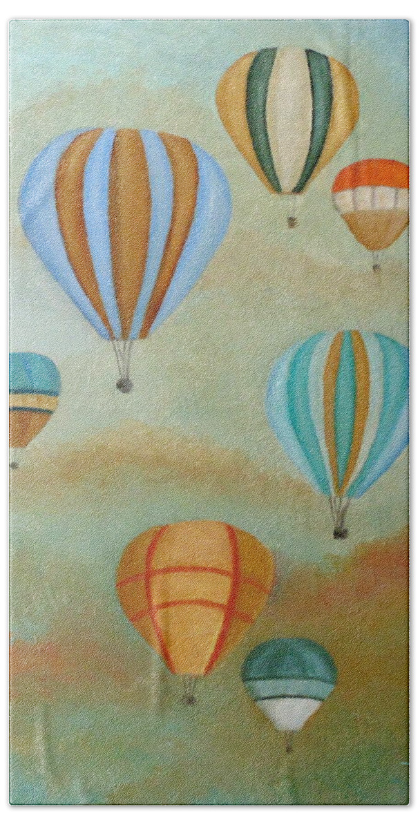 Balloons Hand Towel featuring the painting Rising High by Angeles M Pomata
