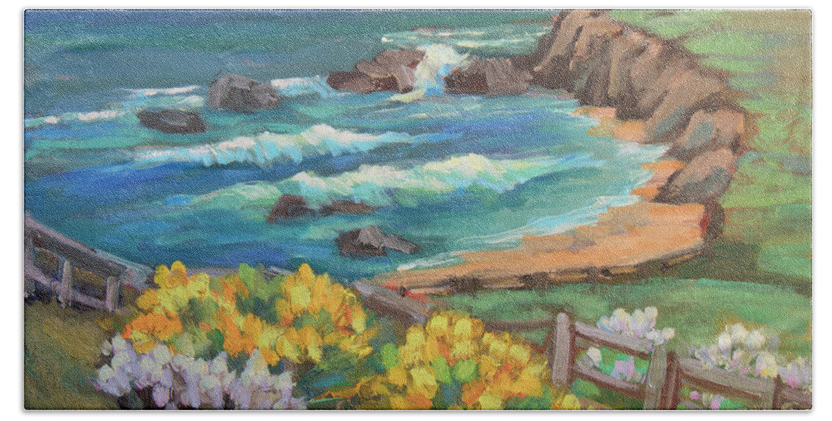 Half Moon Bay Hand Towel featuring the painting Ritz Carlton at Half Moon Bay by Diane McClary