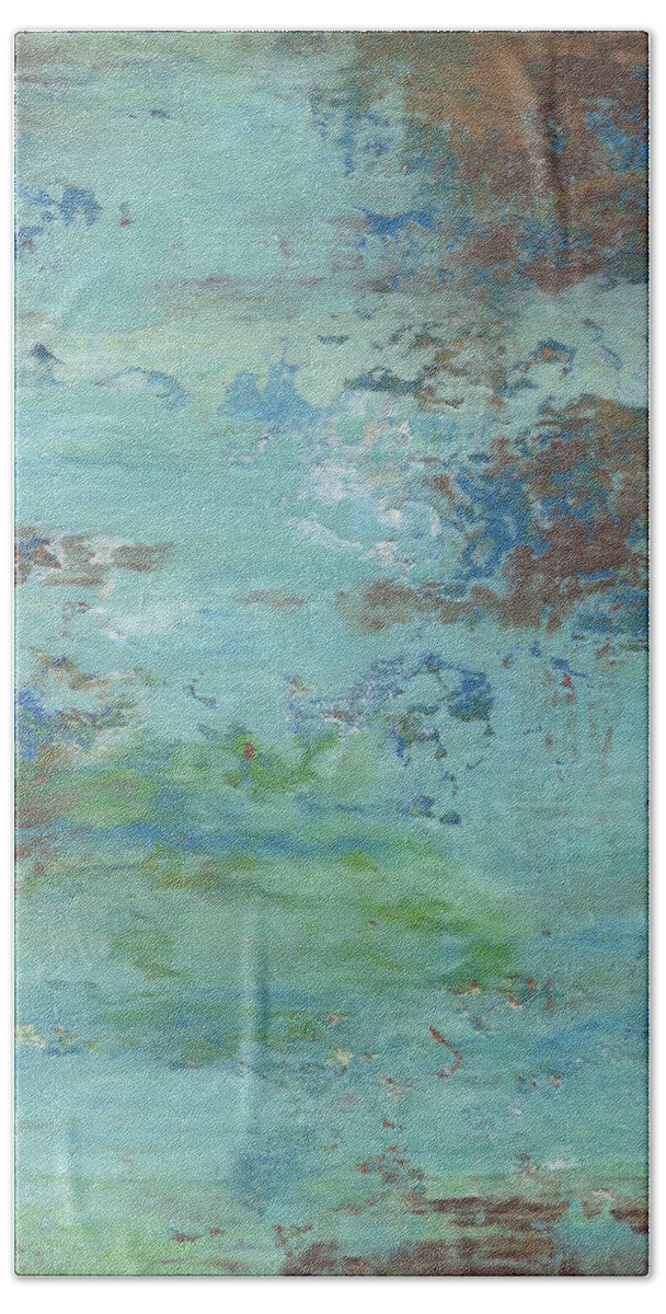 Abstract Hand Towel featuring the painting River Shallows 1 by Marcy Brennan