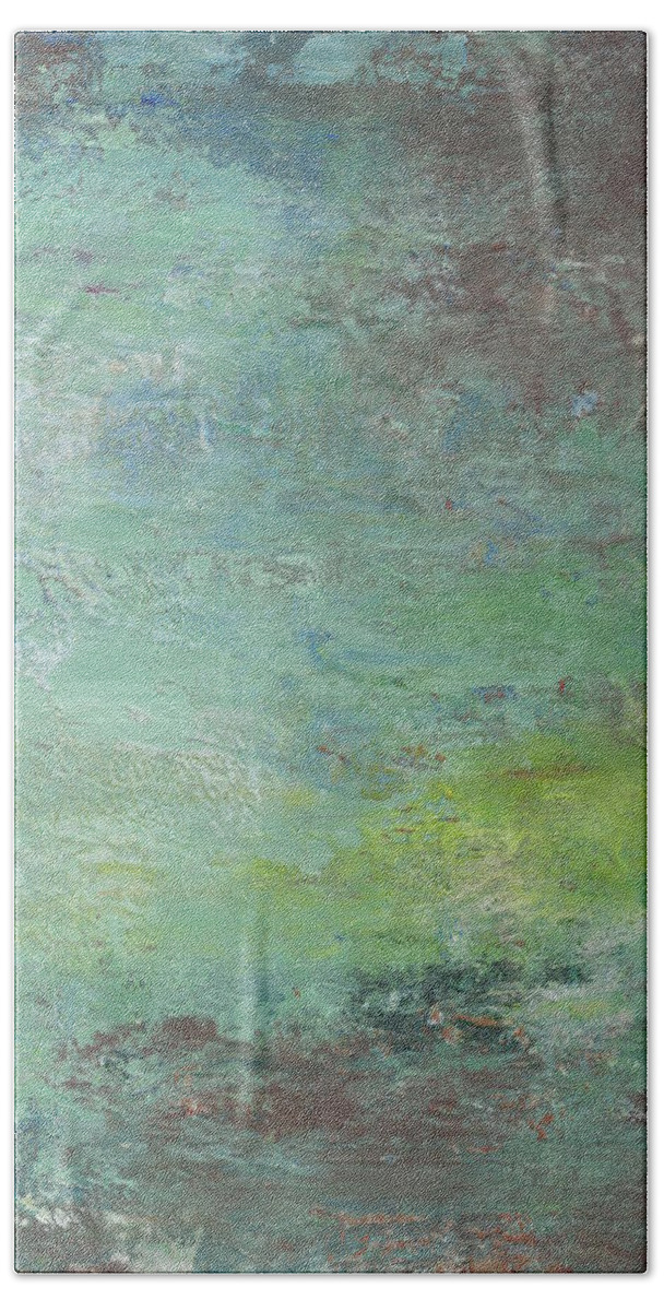 Abstract Bath Towel featuring the painting River Shallows 2 by Marcy Brennan