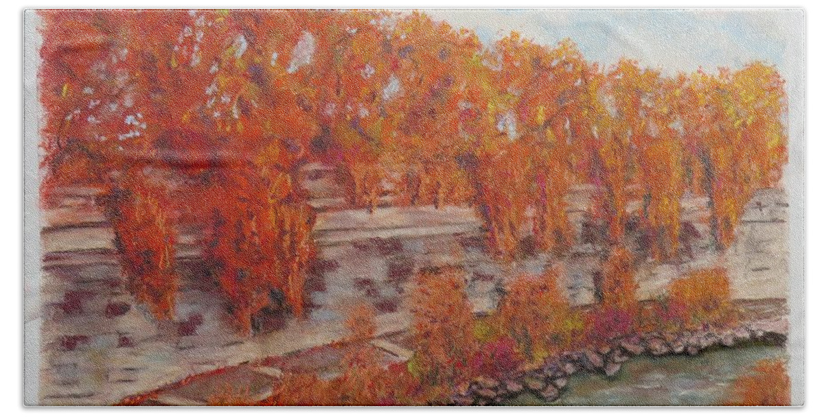 River Bath Towel featuring the pastel River Tiber in Fall by Laurie Morgan
