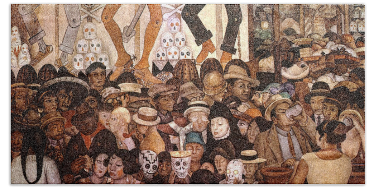 20th Century Bath Towel featuring the painting Day Of The Dead Mural by Diego Rivera
