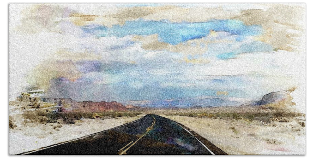 Road Hand Towel featuring the digital art Road in the desert by Rob Smith's