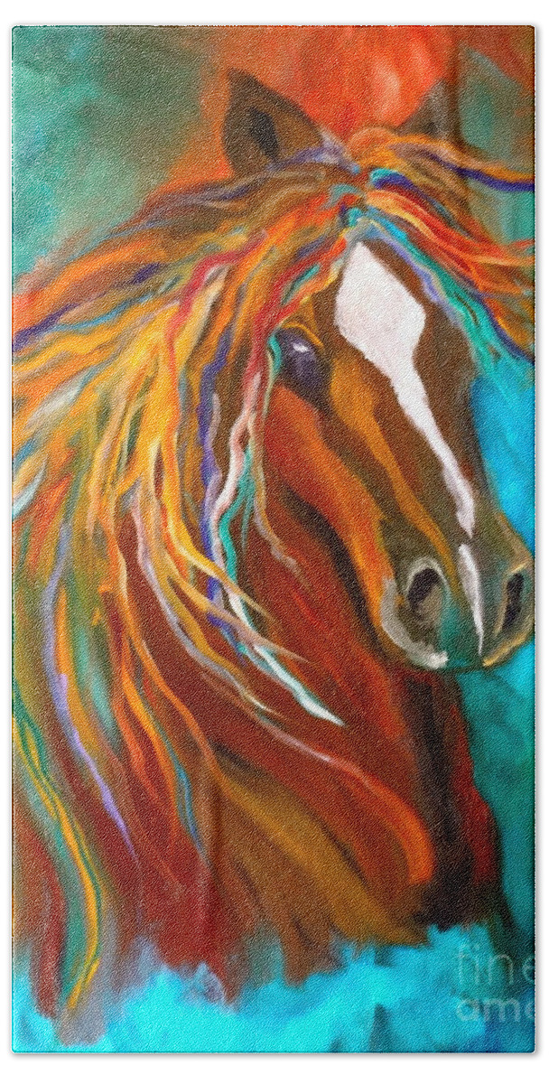 Original Horse Art Bath Towel featuring the painting Roan Stallion by Jenny Lee