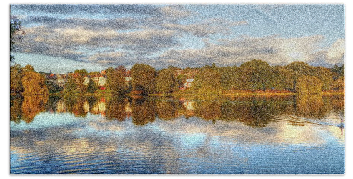 Hdr Hand Towel featuring the photograph Roath Park Reflections HDR by Vicki Spindler