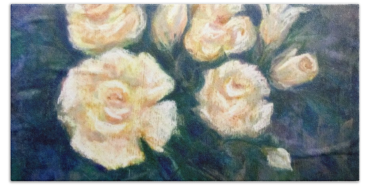 Roses. Rose Bath Towel featuring the painting Robyn's Roses by Barbara O'Toole