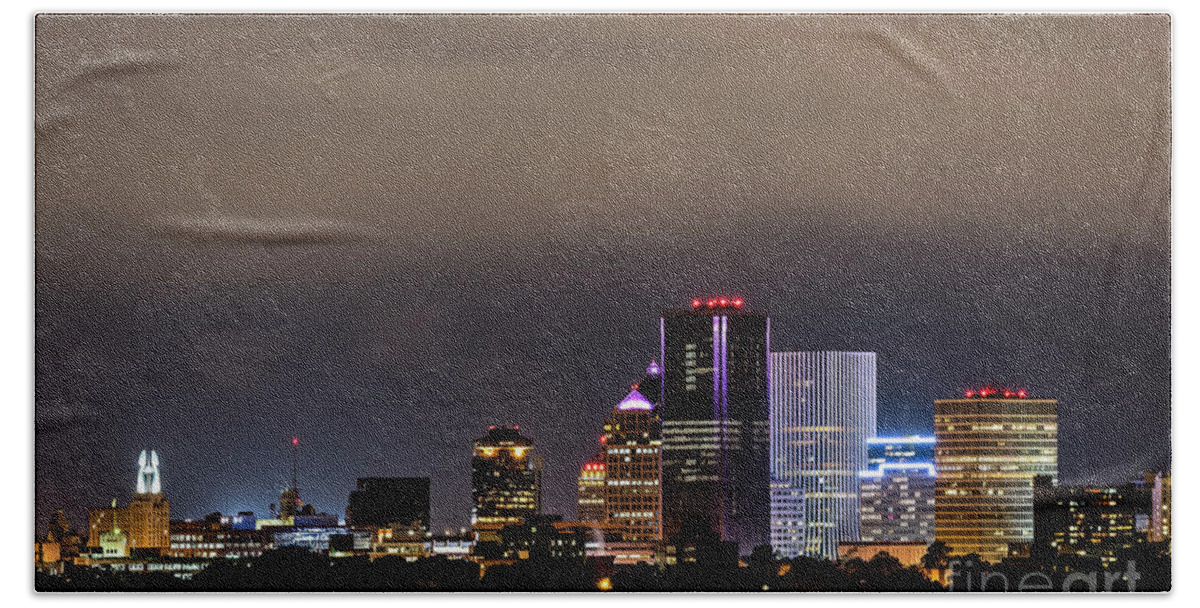 City Hand Towel featuring the photograph Rochester, NY Lit by Joann Long