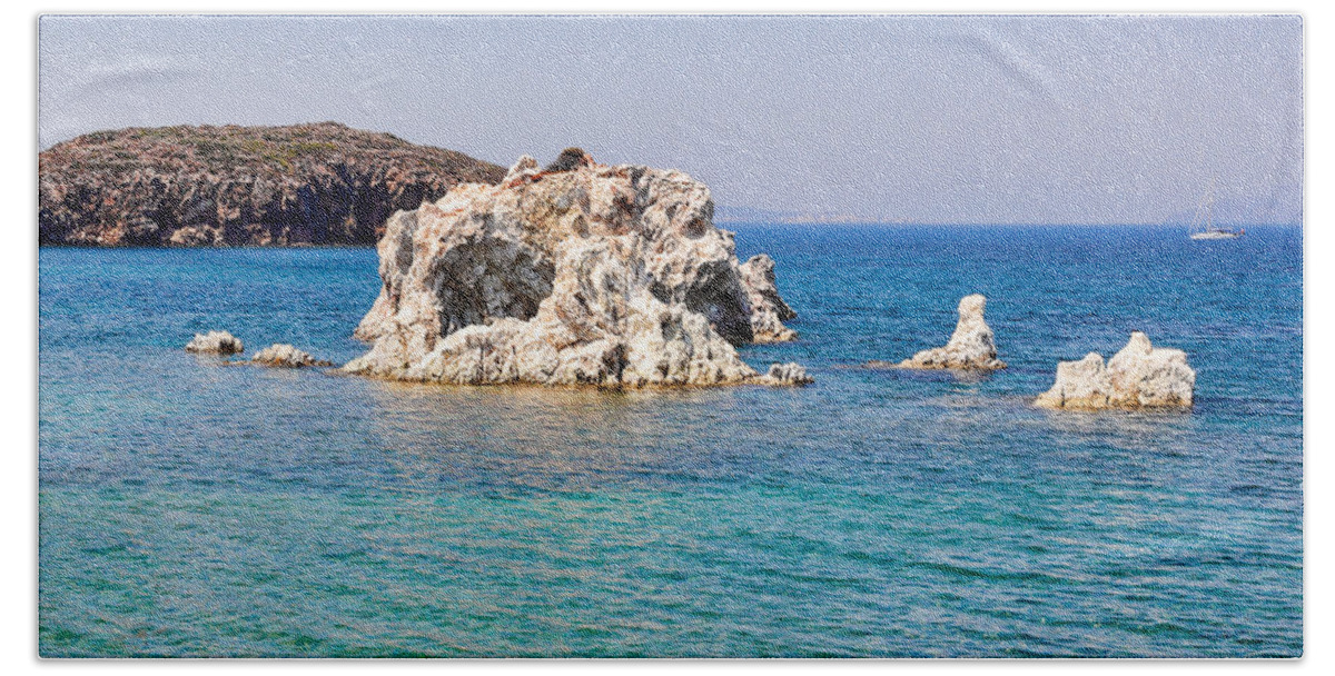 Kimolos Bath Towel featuring the photograph Rock formations in Kimolos - Greece by Constantinos Iliopoulos