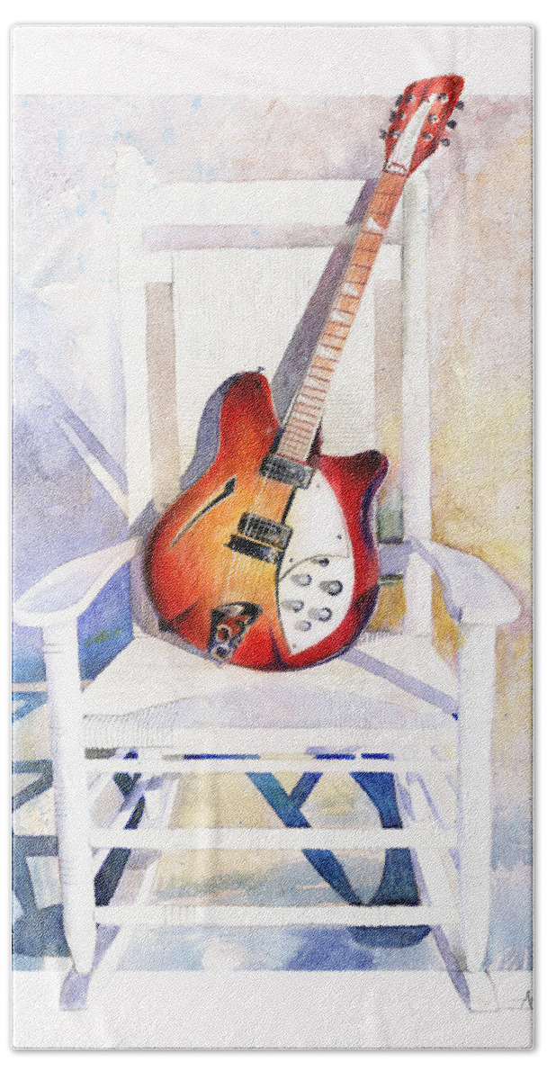 Guitar Hand Towel featuring the painting Rock On by Andrew King