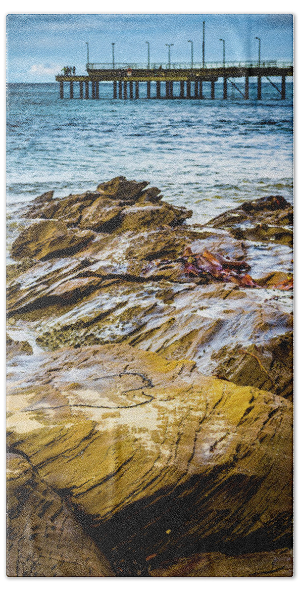 Rocks Bath Towel featuring the photograph Rock Pier by Perry Webster
