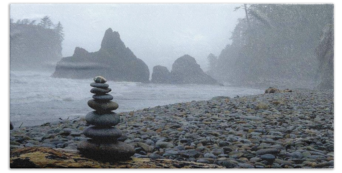 Rocky Beach Hand Towel featuring the photograph Rock Stacks at Ruby beach by Alexis King-Glandon