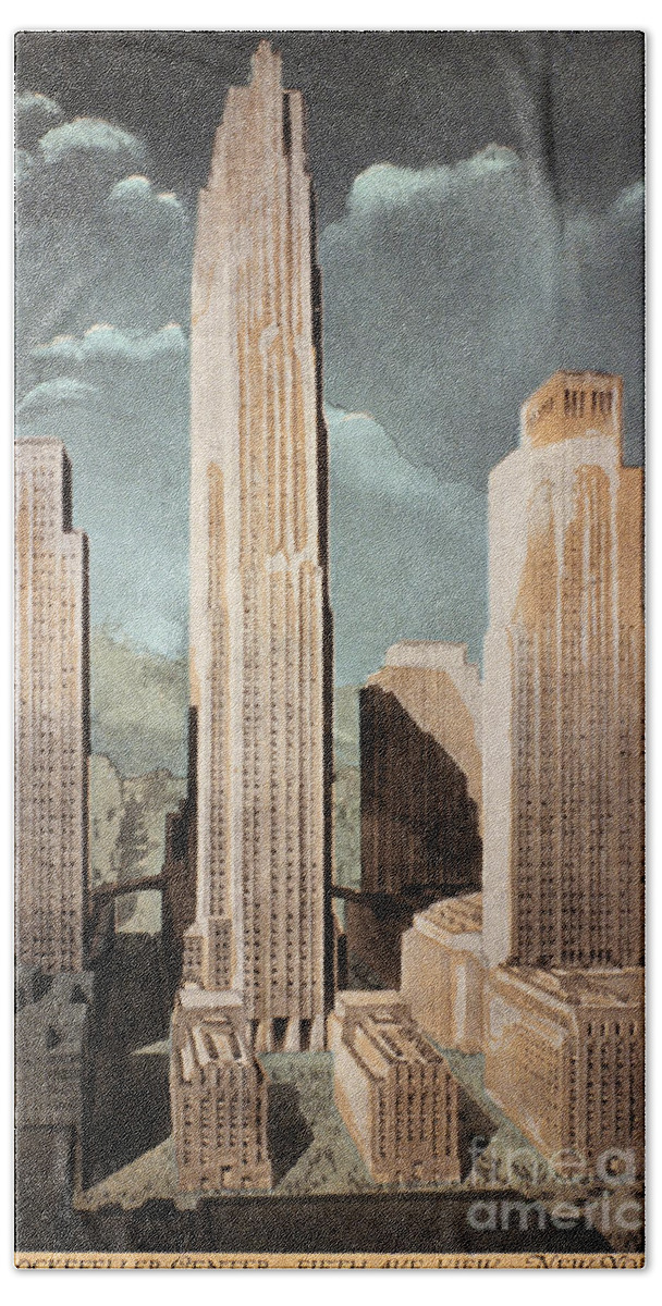 1930s Hand Towel featuring the photograph Rockefeller Center by Granger