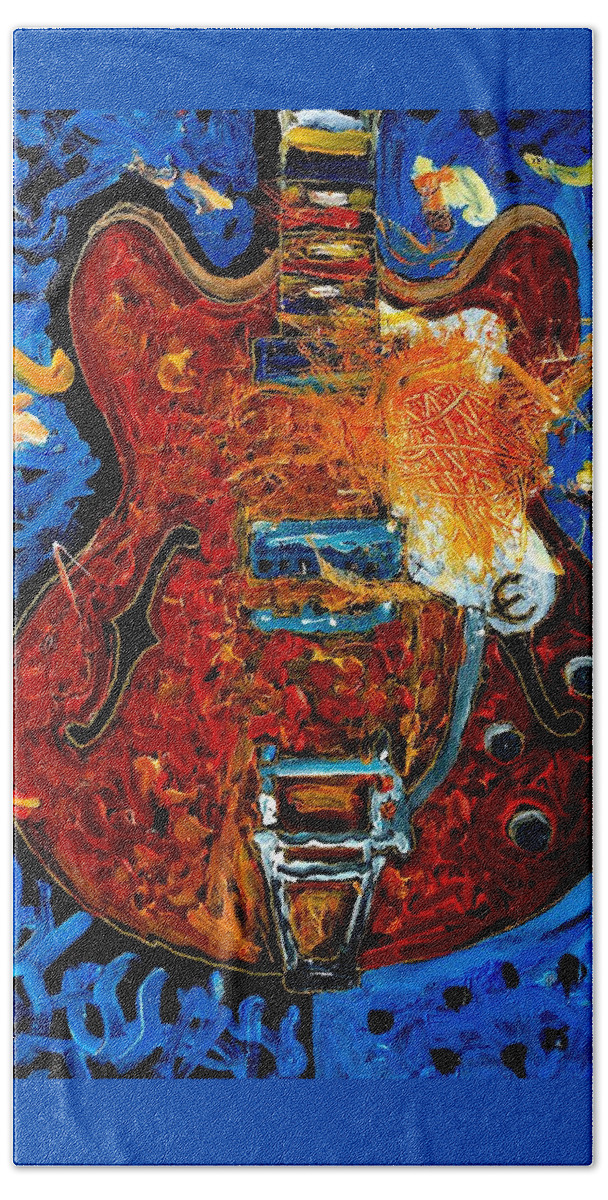 Epiphone Guitars Bath Towel featuring the painting Rockin Epiphone by Neal Barbosa