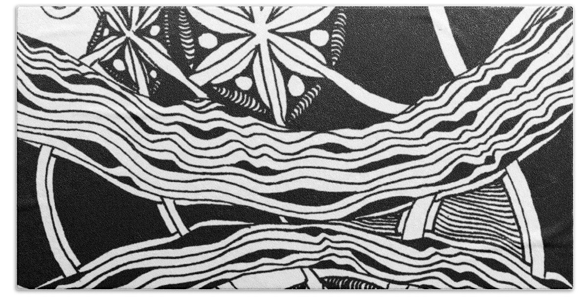 Zentangle Bath Towel featuring the drawing Rocks and Twigs by Jan Steinle