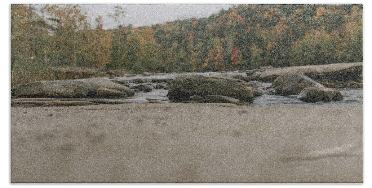 Cumberland Falls Hand Towel featuring the photograph Rocks on Cumberland River by Amber Flowers