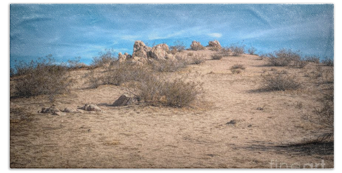 Saddleback Butte State Park; Trail; Hiking; Rocks; Hill; Mountain; Mojave Desert; Mohave Desert; Blue; Brown; Green; Joe Lach Hand Towel featuring the photograph Rocks on the Hill by Joe Lach