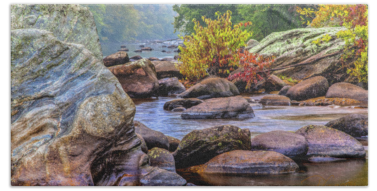 River Hand Towel featuring the photograph Rockscape by Tom Cameron