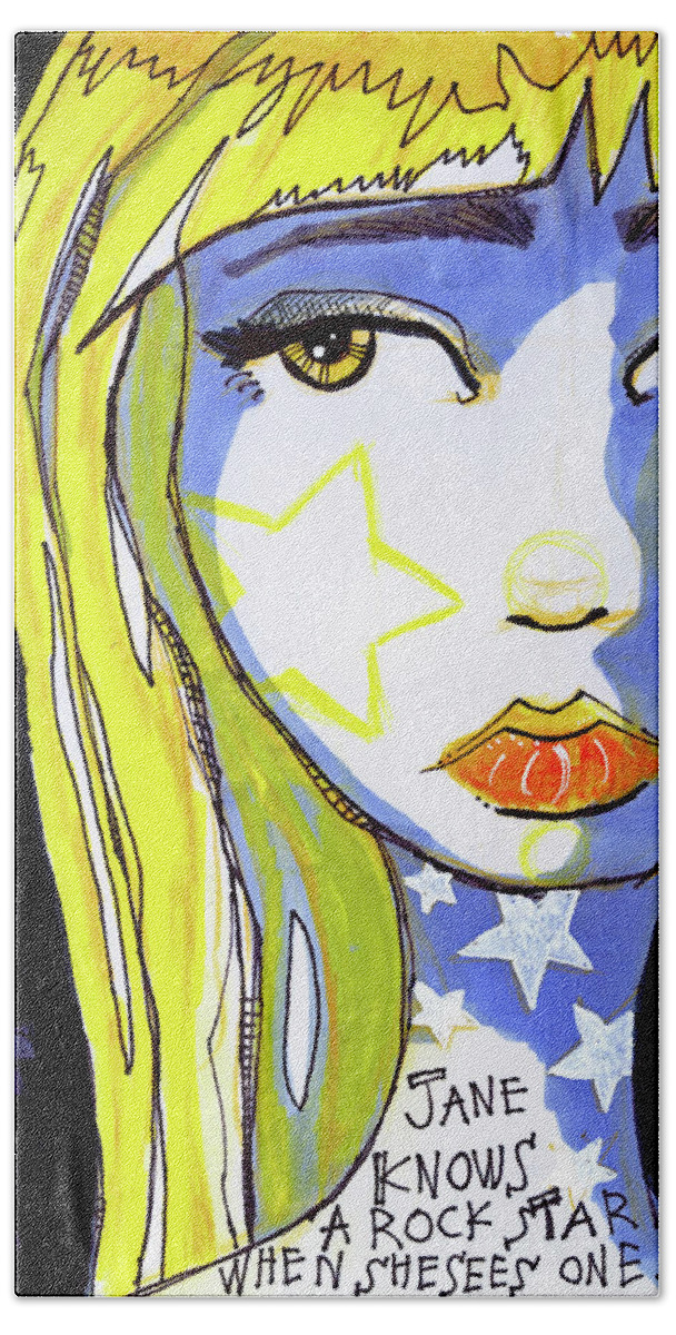 Rockstar Bath Towel featuring the painting Rockstar Jane by Tonya Doughty